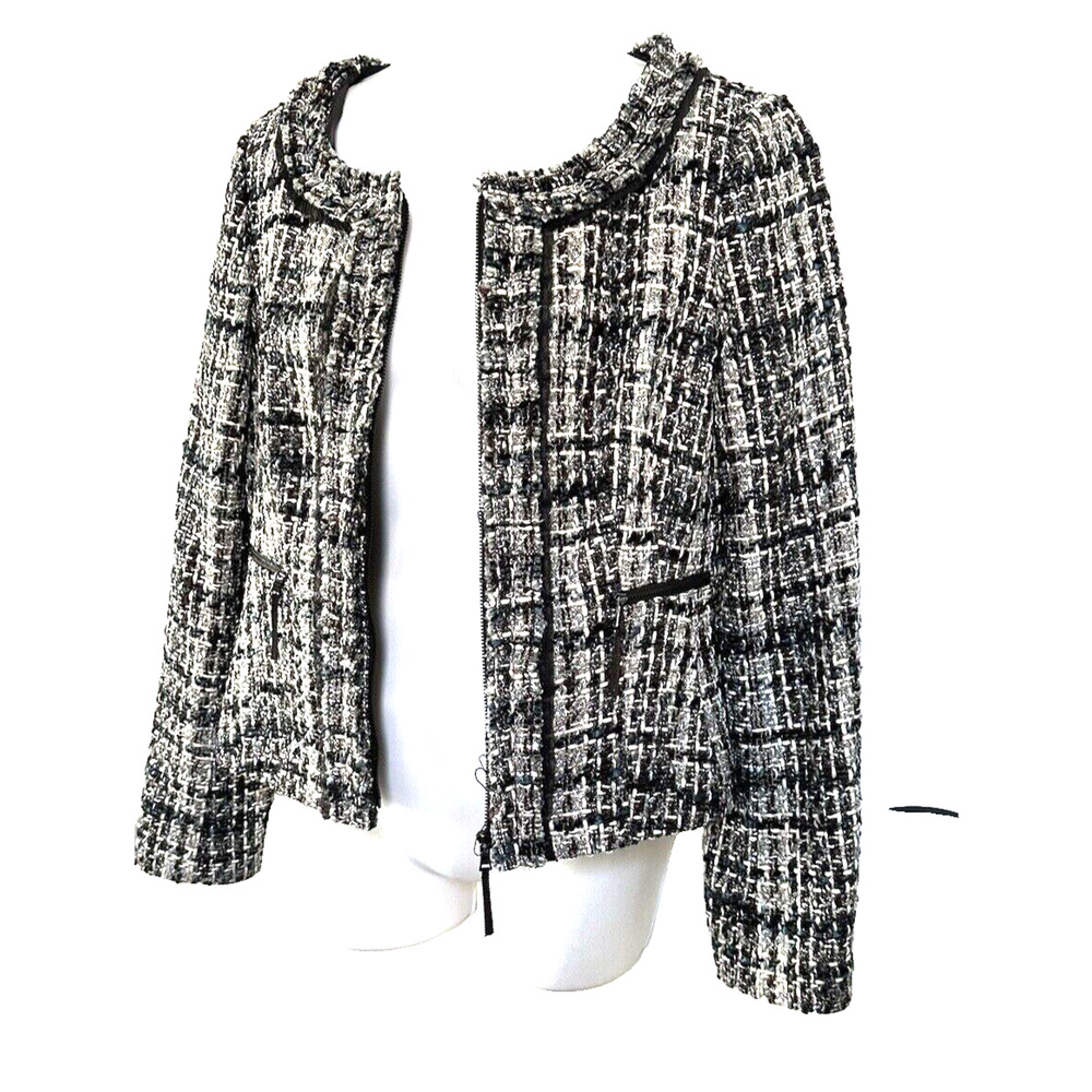 Ann Taylor Tweed Jacket Ladylike Brown Blue Retro Glam sz 2 Collarless Cropped - Picture 7 of 7